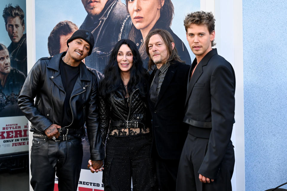 Alexander Edwards, Cher, Jodie Comer, Norman Reedus and Austin Butler at "The Bikeriders" Los Angeles Premiere held at the TCL Chinese Theatre on June 17, 2024 in Hollywood, California