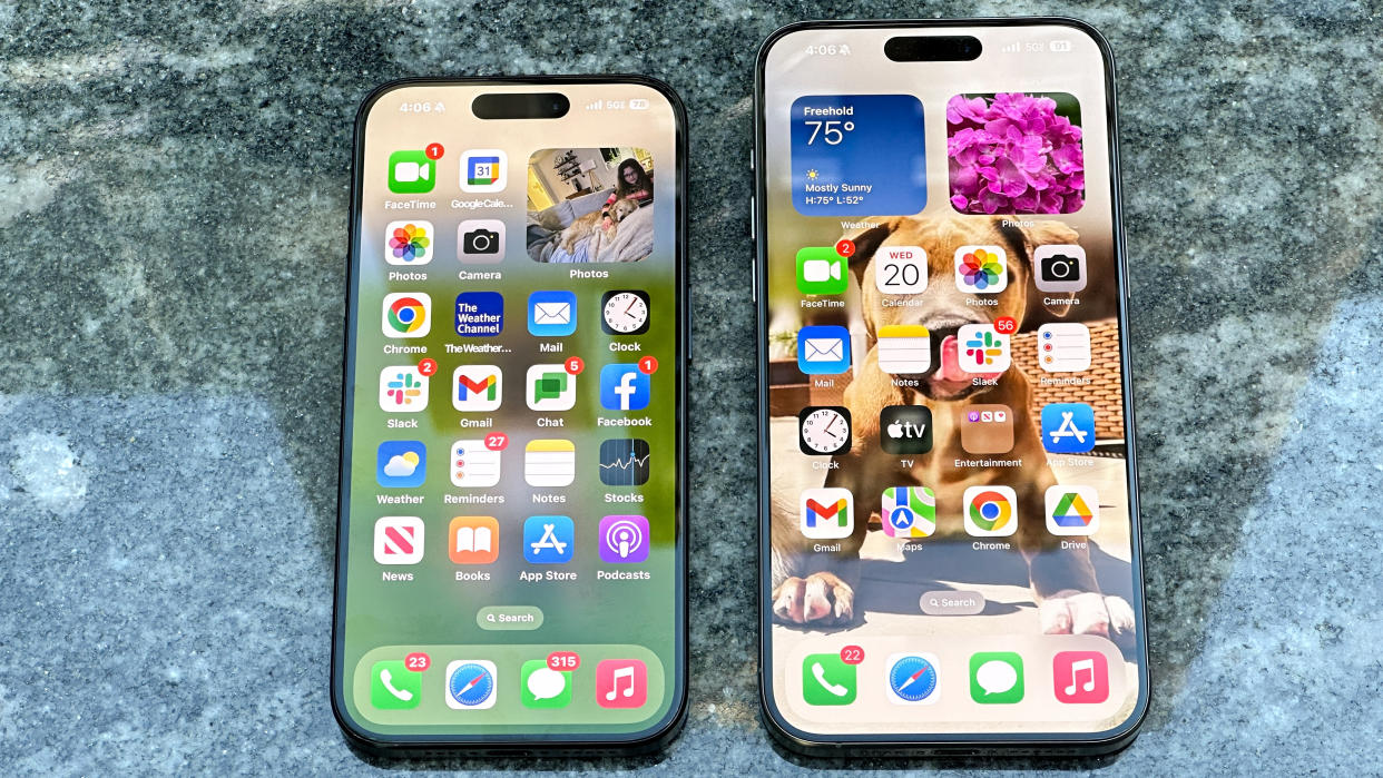  IPHone 15 and iPhone 15 Pro Max front of phones . 