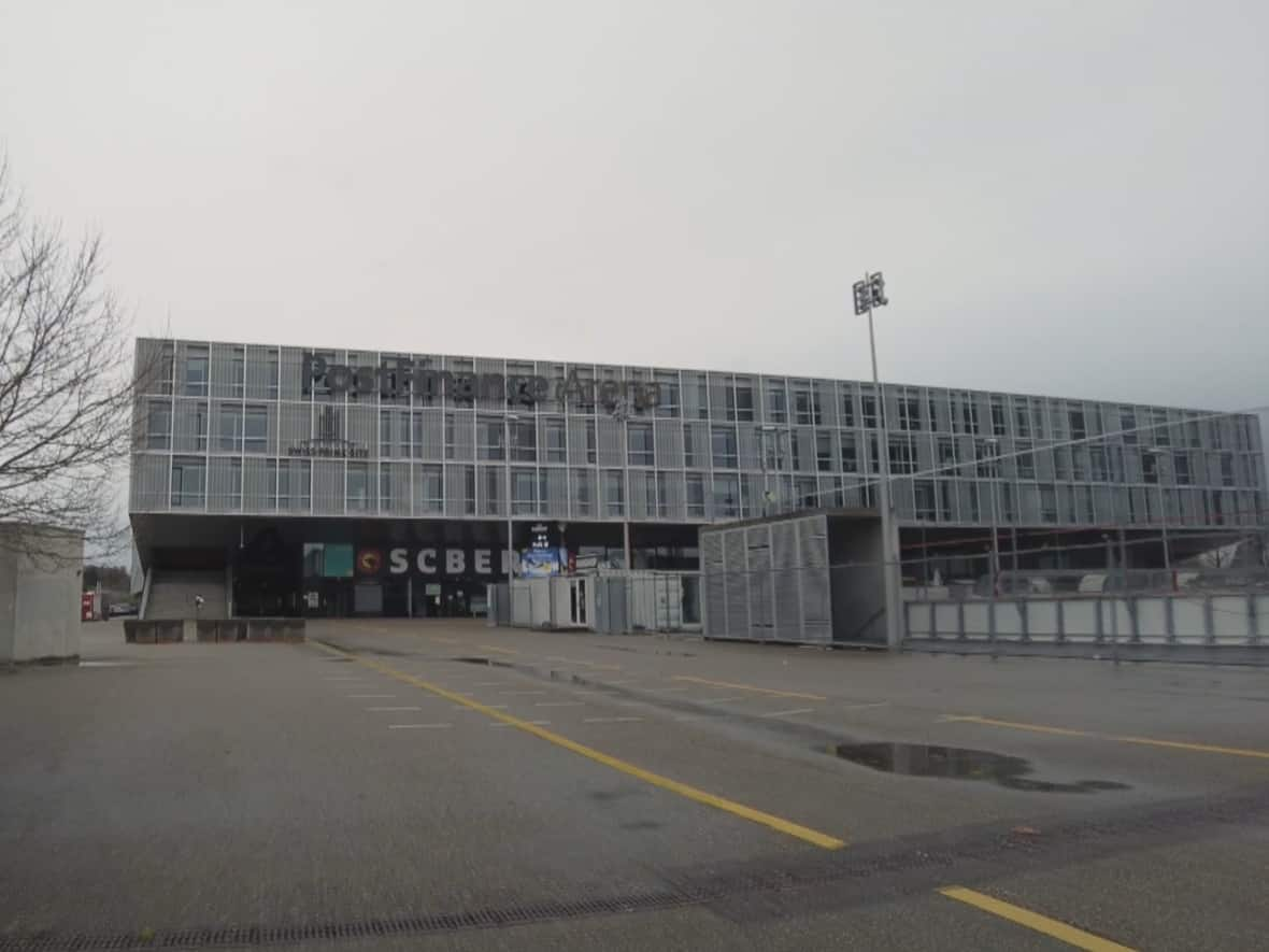 One of Switzerland's emergency shelters is in this arena in Bern. Some international students of colour have been housed in shelters like this for weeks without clear answers about whether they can stay, according to the Global Black Coalition. (Mike Evariste/Global Black Coalition - image credit)