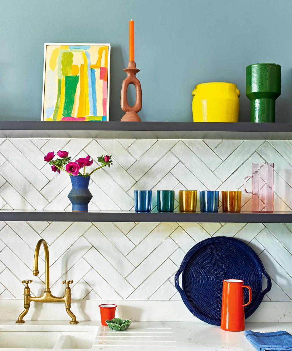 kitchen sink with open shelving