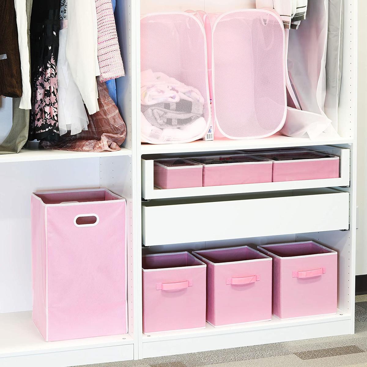 Apsan Collapsible Storage Bins with Lids for Organizing , Stackable Clear, Pink