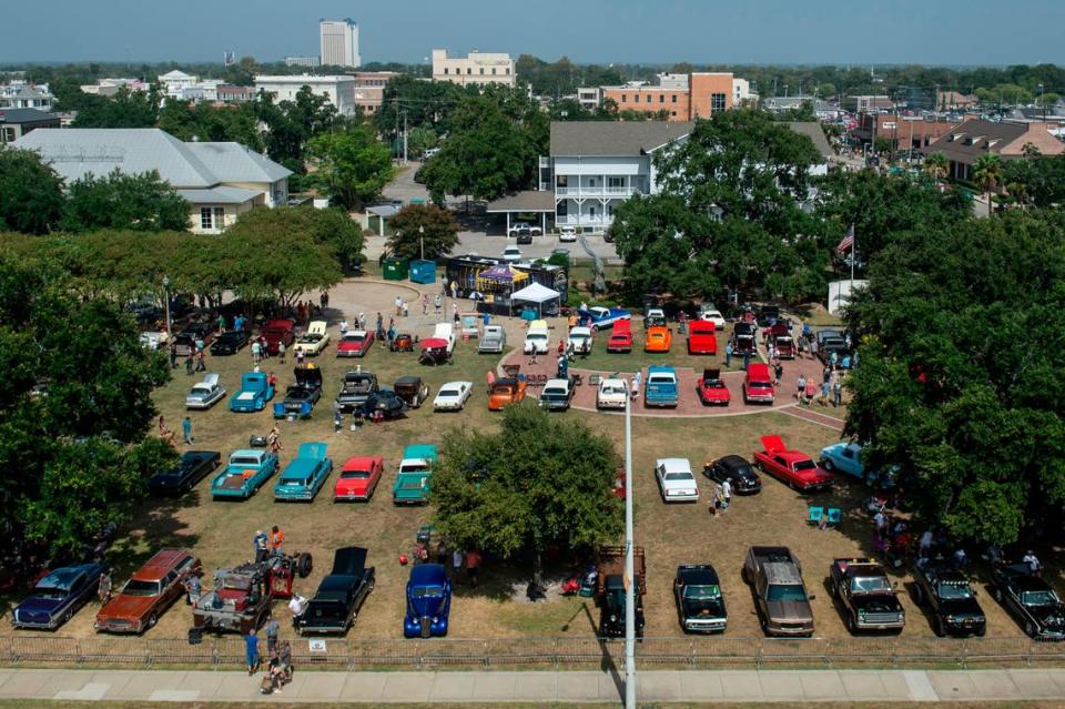 Classic cars are parked in downtown Biloxi during the Biloxi Block Party, one of many Cruisin’ the Coast events, on Wednesday, Oct. 4, 2023.