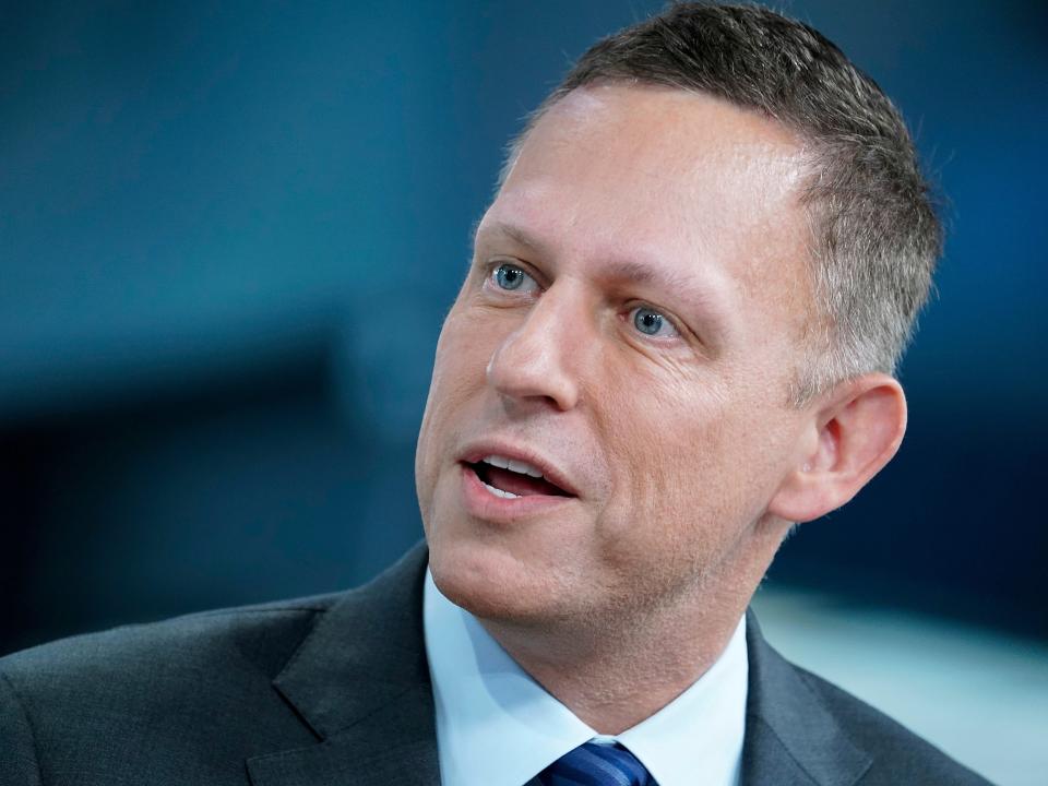 : Entrepreneur and venture capitalist Peter Thiel visits "FOX & Friends" at Fox News Channel Studios on August 09, 2019 in New York City.