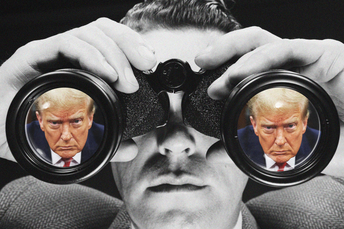 Binoculars in hand, journalists spot Trump at New York trial