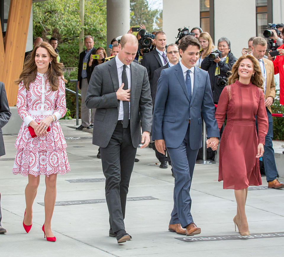 Canadian Prime Minister Justin Trudeau and his wife, Sophie, visit British Columbia with Prince William and Kate Middleton on their 2016 tour of Canada<em>.</em> (Photo: Getty Images)