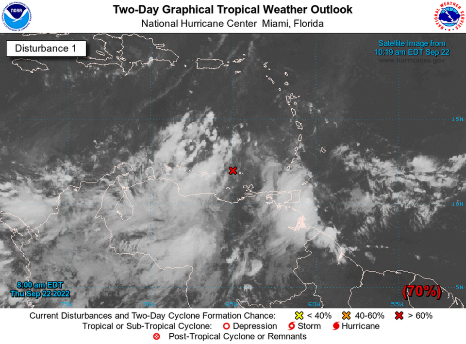 A tropical wave in the Caribbean Sea will likely become a tropical depression in the next two days.