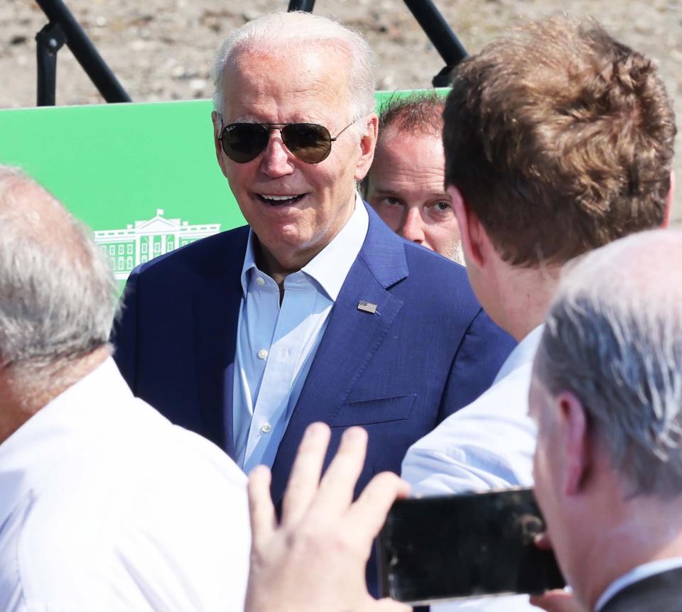 President Joe Biden speaks at Brayton Point Commerce Center in Somerset on Wednesday, July 20, 2022.