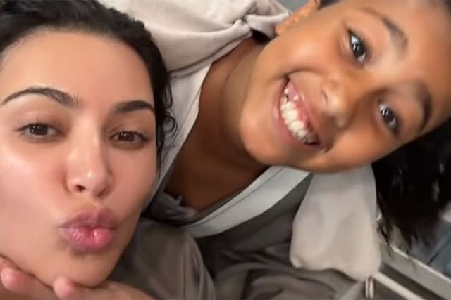 <p>Kim and North TikTok</p> Kim Kardashian and daughter North