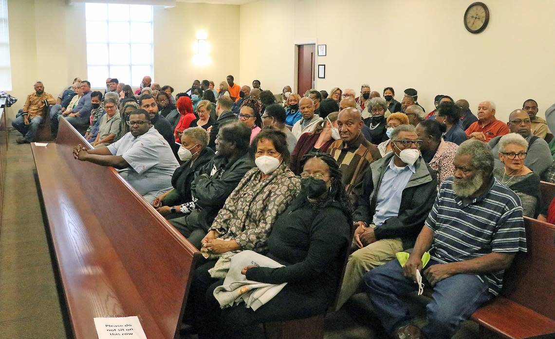 Part of the full crowd in the third-floor courtroom of the Columbus County Courthouse Monday morning for the removal hearing.