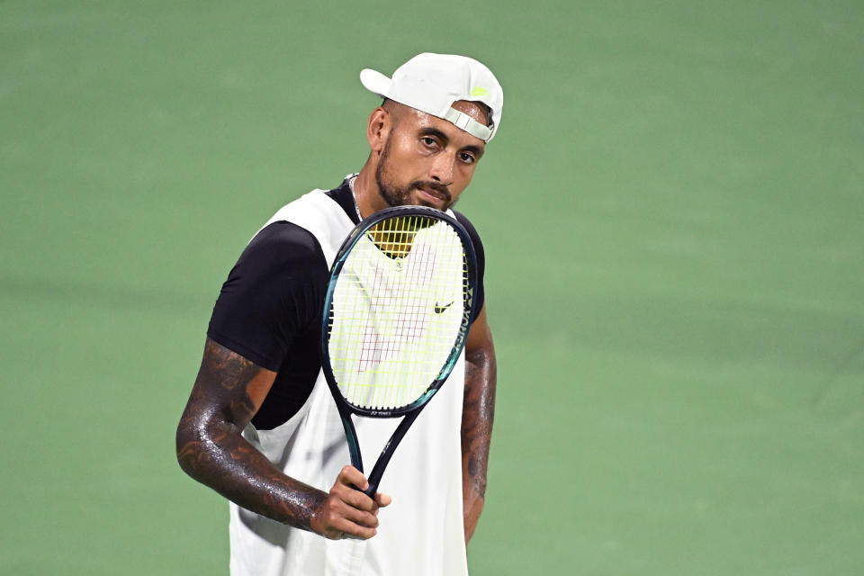 Nick Kyrgios, pictured here in doubles action with Thanasi Kokkinakis at the Atlanta Open.