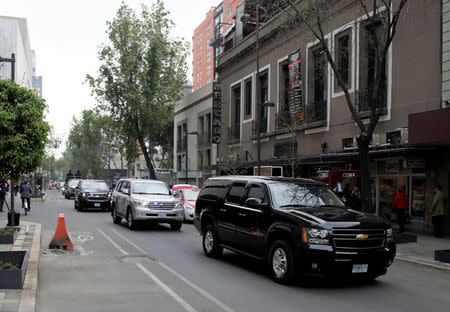 A convoy of cars, including one transporting Jared Kushner, senior adviser to U.S. President Donald Trump, arrives at Mexico's Ministry of Foreign Affairs in Mexico City, Mexico March 7, 2018. REUTERS/Henry Romero