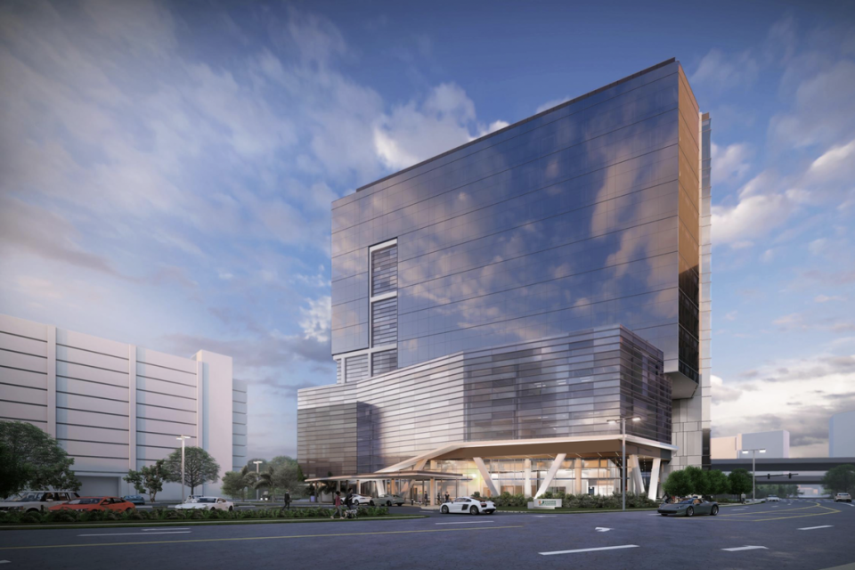 A rendering of Sylvester Comprehensive Cancer Center’s Transformational Cancer Research Building in Miami. Slated to open in 2025, the center will house doctors and scientists to work on advancements in cancer care. Courtesy/University of Miami