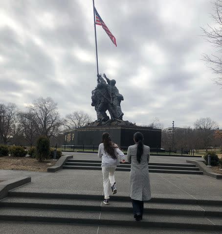 <p>Lauren Sanchez Instagram</p> Lauren Sanchez and Ella Whitesell at the Marine Corps War Memorial in Washington D.C.