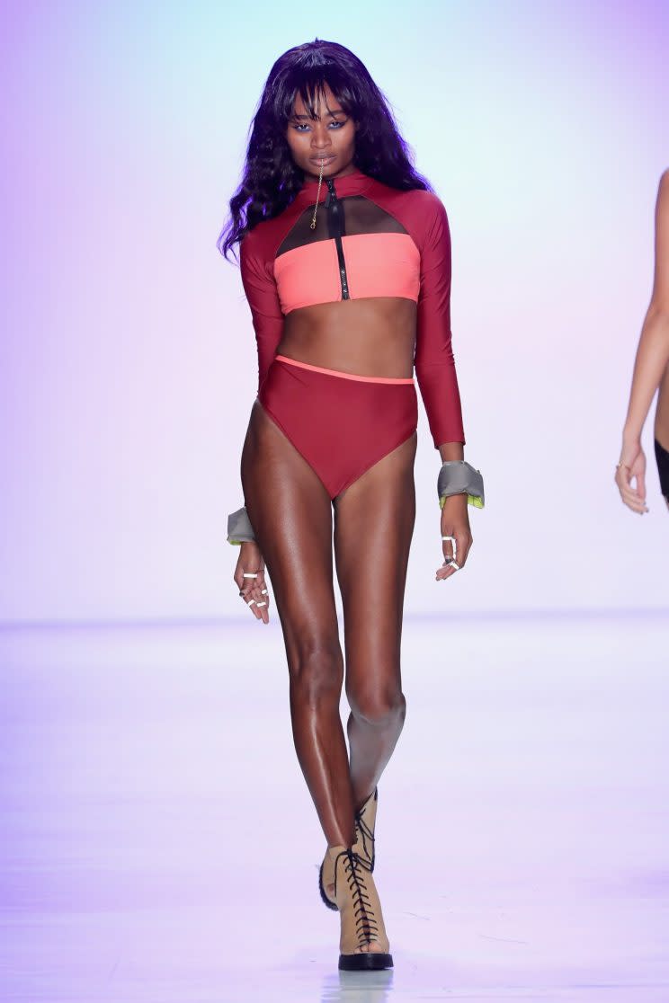 A model walks the runway at Brooklyn-based brand Chromat's show at New York Fashion Week. (Photo: Getty Images)