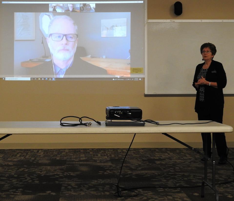 Sean O'Malley via Zoom discussed the Reid Consulting Group's broadband feasibility study during a meeting in Coshocton by the Ohio-Mid Eastern Governments Association. He was introduced by OMEGA Executive Director Jeannette Wierzbicki.