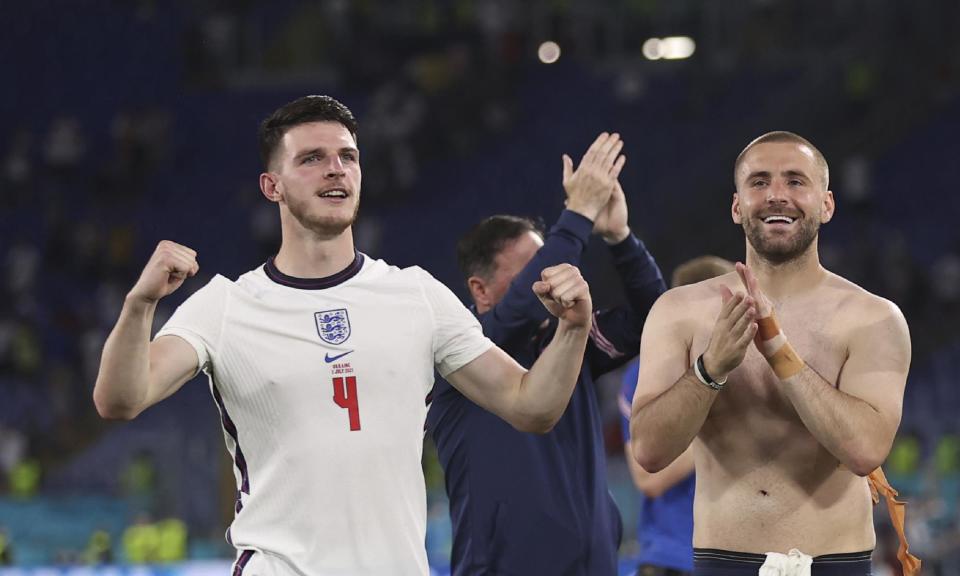 <span><a class="link " href="https://sports.yahoo.com/soccer/players/847844/" data-i13n="sec:content-canvas;subsec:anchor_text;elm:context_link" data-ylk="slk:Declan Rice;sec:content-canvas;subsec:anchor_text;elm:context_link;itc:0">Declan Rice</a> is integral to <a class="link " href="https://sports.yahoo.com/soccer/teams/england/" data-i13n="sec:content-canvas;subsec:anchor_text;elm:context_link" data-ylk="slk:England;sec:content-canvas;subsec:anchor_text;elm:context_link;itc:0">England</a>’s midfield while the injured <a class="link " href="https://sports.yahoo.com/soccer/players/374873/" data-i13n="sec:content-canvas;subsec:anchor_text;elm:context_link" data-ylk="slk:Luke Shaw;sec:content-canvas;subsec:anchor_text;elm:context_link;itc:0">Luke Shaw</a> is the only specialist left-back in Gareth Southgate’s 33-man provisional squad</span><span>Photograph: Lars Baron/AP</span>