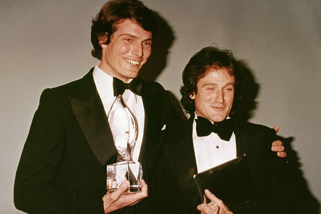 <p>Fotos International/Frank Edwards/Getty Images</p> Christopher Reeve and Robin Williams at the People's Choice Awards, March 1979.