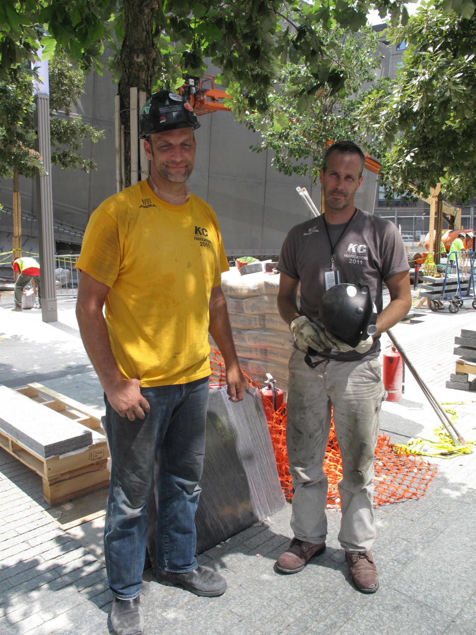 Construction workers Chris Powers and Kurt Wulfmeyer at the 9/11 Memorial site. Joao Costa/Yahoo! News