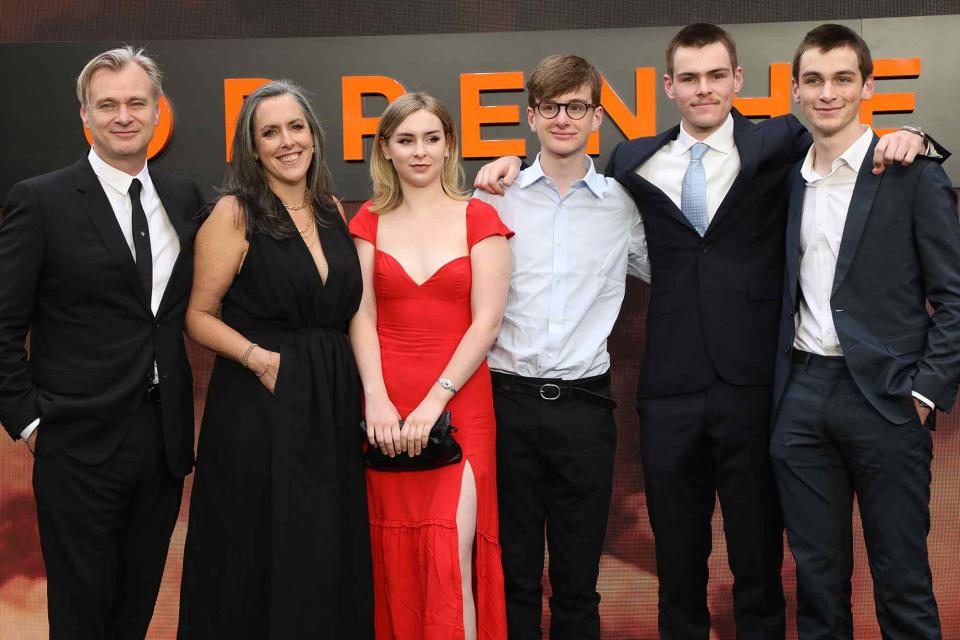 <p>Lia Toby/Getty</p> Christopher Nolan, Emma Thomas and children attend the UK Premiere of "Oppenheimer" on July 13, 2023 in London, England.  
