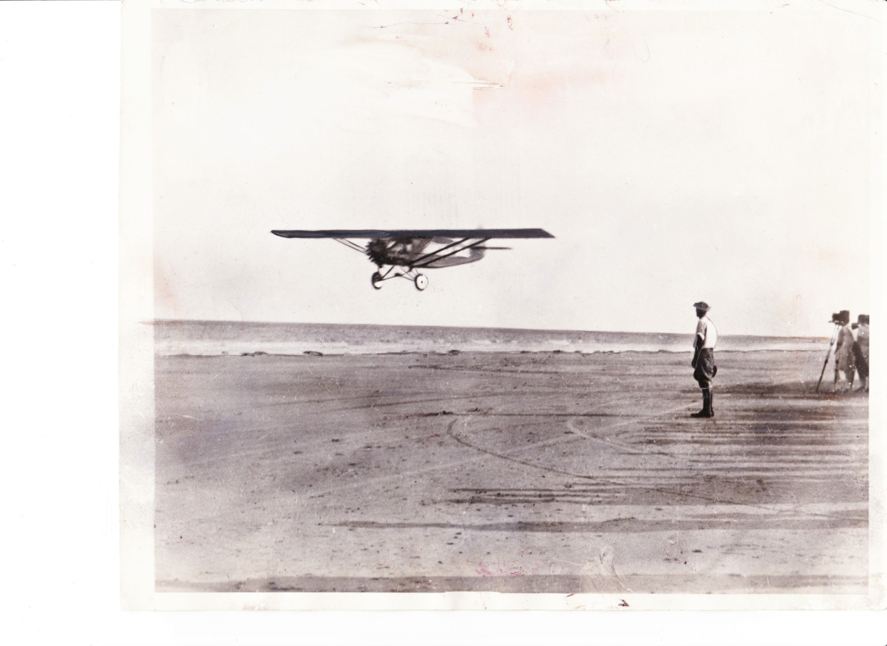 Paul Redfern taking off for Rio De Janeiro, Brazil from St. Simons Island, Georgia, on August 25, 1927.