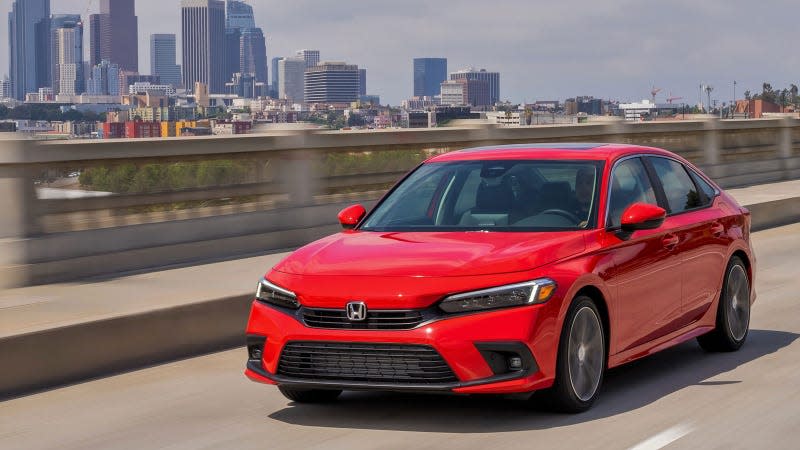 A photo of a red Honda Civic sedan. 