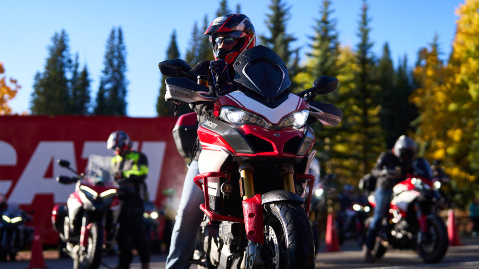 A rider about to participate in the 2022 Ducati Giro Alpino in Colorado.