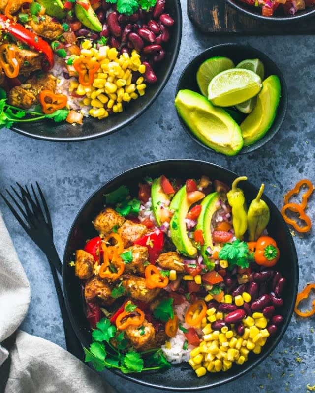 <p>One Clever Chef</p><p>This Mexican rice bowl is flavorful, easy to make and so healthy. Made with traditional Mexican ingredients, this rice bowl is fresh and a little bit spicy.</p><p><strong>Get the recipe: <a href="https://www.onecleverchef.com/mexican-rice-bowl-meal-prep/" rel="nofollow noopener" target="_blank" data-ylk="slk:Mexican Rice Bowls;elm:context_link;itc:0;sec:content-canvas" class="link rapid-noclick-resp">Mexican Rice Bowls</a></strong></p>