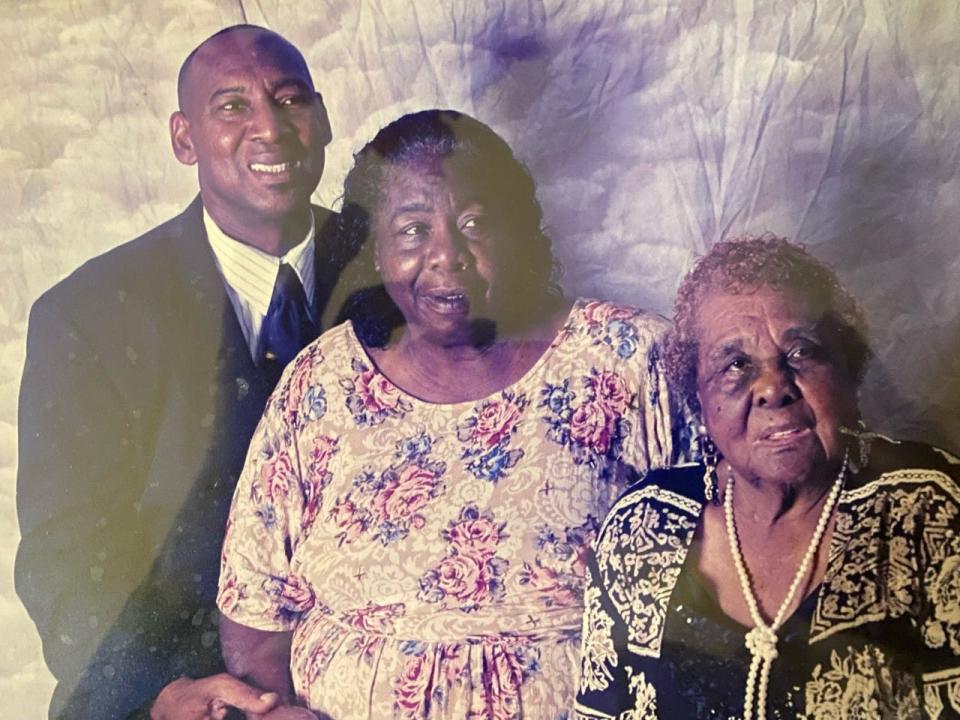 From left: Allen Mortin Sr., his sister Mrs. D King and their mother, Robie Mortin in 2001.