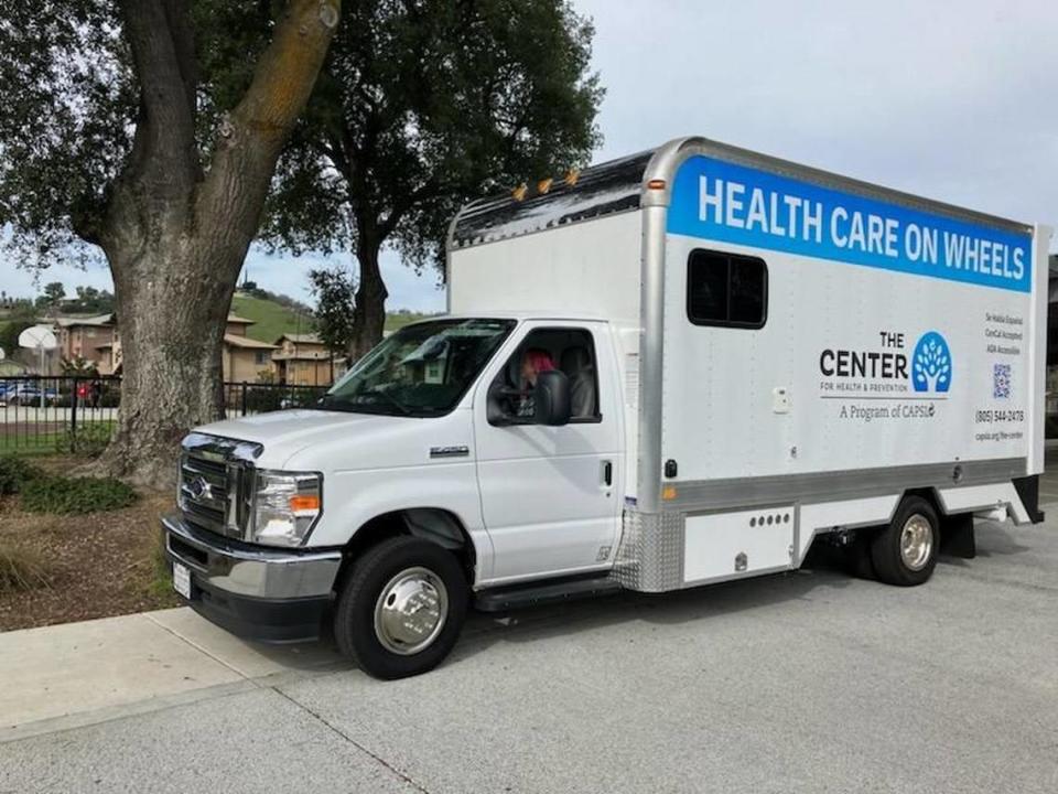 A new CAPSLO Center for Health & Prevention mobile clinic will soon roll out in San Luis Obispo County, operating out of a large van equipped with an exam table, microscope and other medical lab equipment, pictured April 11, 2024. “Health Care on Wheels” will be deployed to locations where people face economic, geographic, systemic and other barriers to quality sexual and reproductive health services.