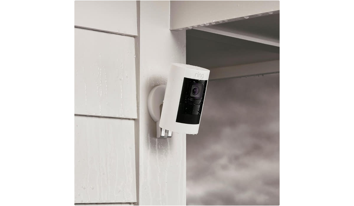 Ring security camera mounted to siding of house's exterior