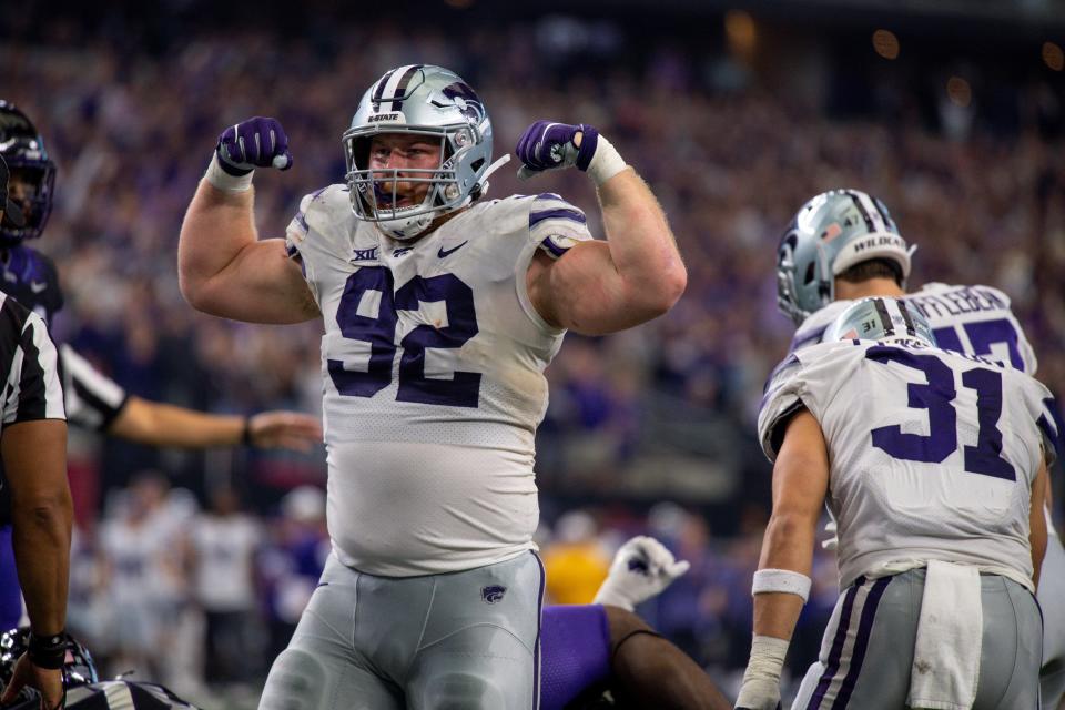 K-State must find someone to replace two-year starter Eli Huggins (92) at nose tackle in 2023.