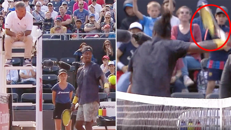 Seen here, Swedish tennis star Mikael Ymer smashing his racquet at the Lyon Open.