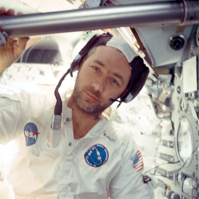 FILE PHOTO: James McDivitt on board the lunar module during the Apollo 9 mission