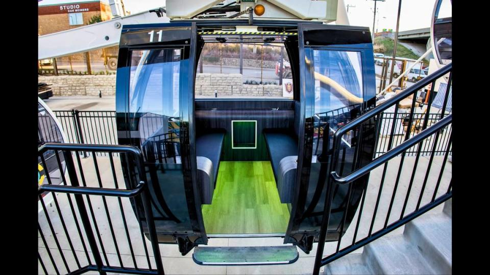 There are 36 gondolas on the KC Wheel, and this one is the designated “VIP” gondola. This gondola offers perks like timed tickets guests can reserve in advance, leather seats, special lighting, drink holders and a free drink with each VIP pass.