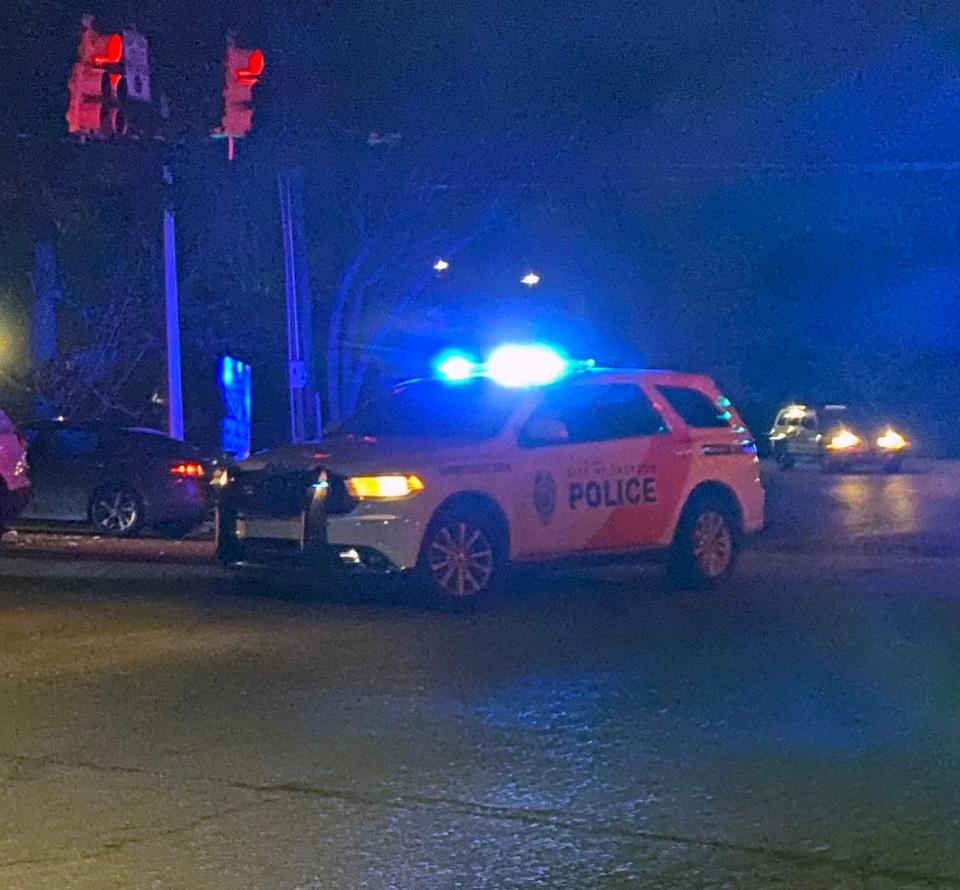 A Jackson Police Department vehicle is shown at an intersection in this February 2024 photo.