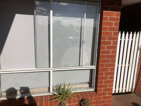 The smashed bedroom window through which a kangaroo called Norman Bates entered the house is seen in Melbourne, Australia July 29, 2018 in this photo obtained from social media on July 31, 2018. Manfred Zabinskas/Five Freedoms Animal Rescue/via REUTERS