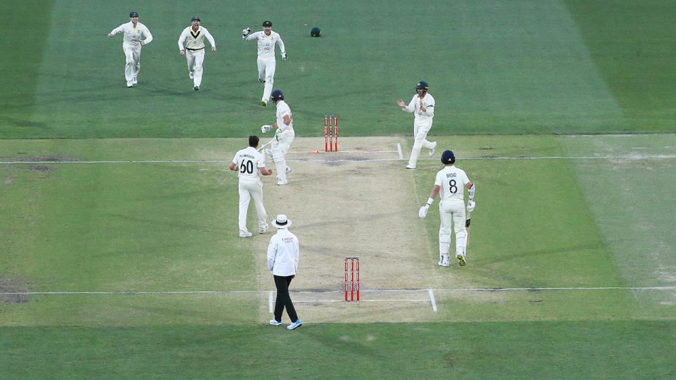 Australian players, pictured here celebrating after Jos Buttler was dismissed hit wicket.