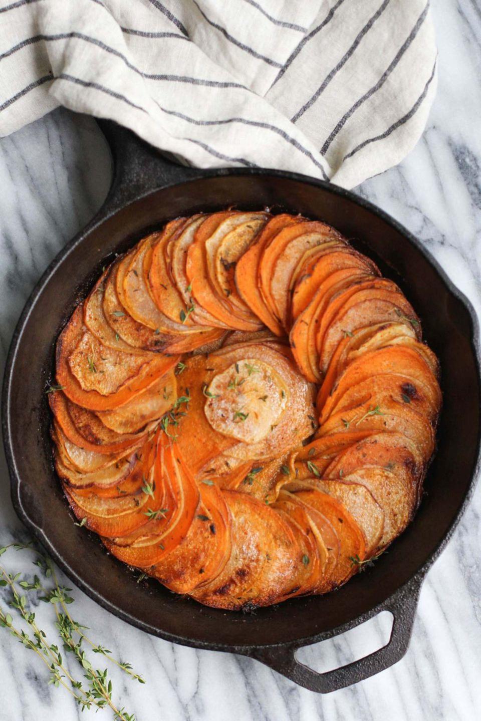 Herb Roasted Sweet Potato and Turnip Skillet