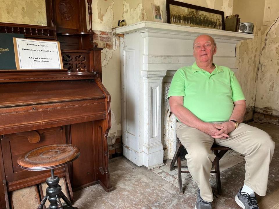 Jack LeChien, a Belleville historian and co-chairman of the Gustave Koerner House Restoration committee, sits in the parlor. The home was built in 1849 and rebuilt in 1854 after a fire at 200 Abend St.