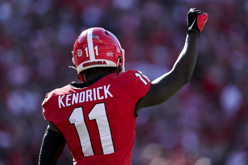 Georgia defensive back Derion Kendrick (11) could make sense for the Seahawks with their first pick in the 2022 NFL draft. (AP Photo/Butch Dill)