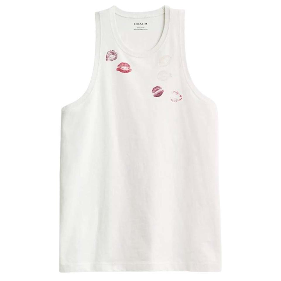 kiss-covered Coach tank