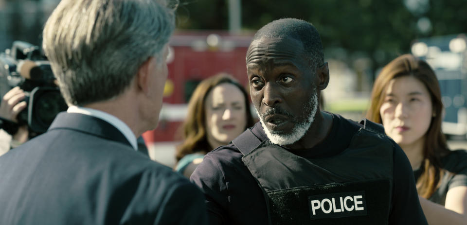 This image released by Bleecker Street shows Michael K. Williams in a scene from "Breaking." (Bleecker Street via AP)