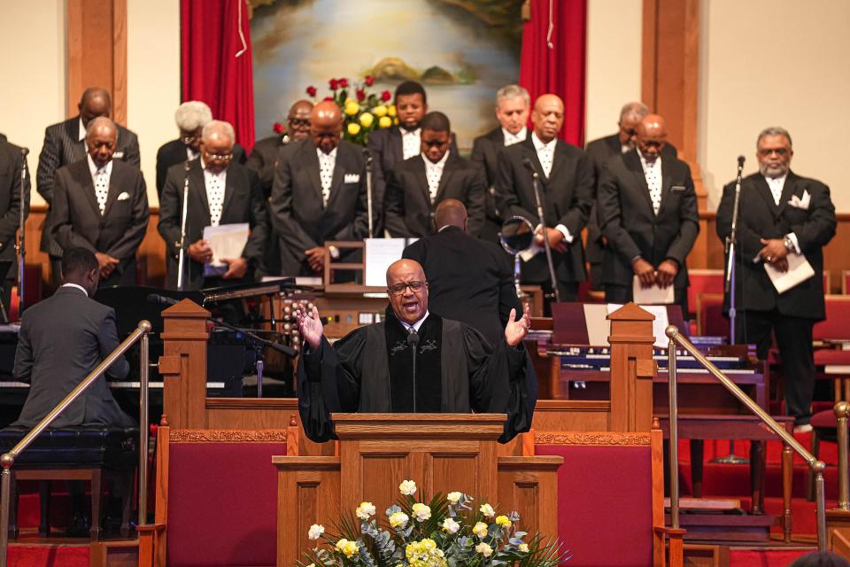 Pastor Ricky Freeman spoke at a Sunday service at Ebenezer Third Baptist Church on April 21. He was kicking off celebrations for the East Austin church's 150th anniversary, which will peak in February 2025.
