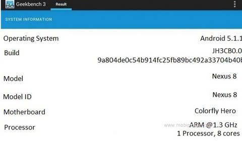 ▲傳是Nexus 8的Geekbench跑分結果。