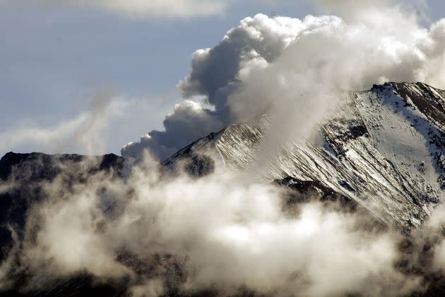 Steam erupts from Mount St. Helens in this 2004 photo.