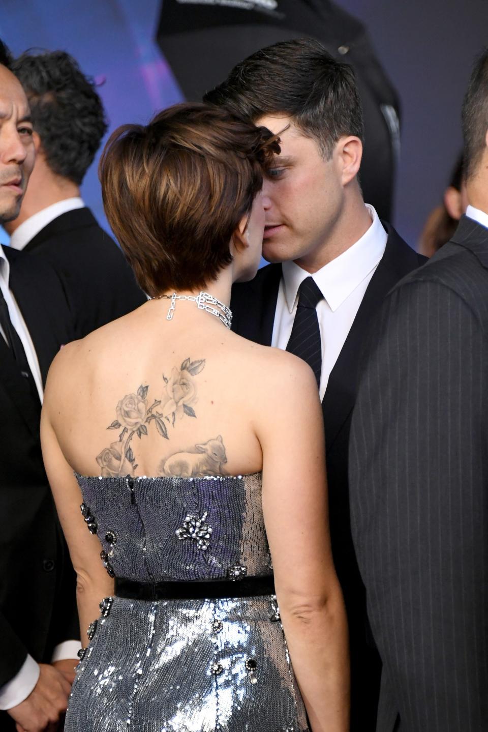 At the premiere of "Avengers: Infinity War," we all got a glimpse of Scarlett Johansson's back tattoos, which include black-and-white roses and a black-and-white lamb.