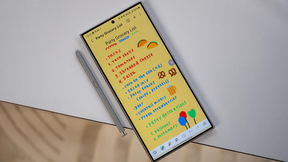 Taking notes on a Samsung Galaxy S24 Ultra