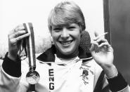 UNITED KINGDOM - OCTOBER 14: Strong won the gold medal for the 100 metres hurdles in the Commonwealth Games that year. The games were held in Australia, hence the kangaroo on the medal. Photograph by Stan Meagher. (Photo by SSPL/Getty Images)