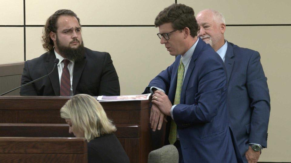 During cross-examination, defense attorney John Hunter grilled Jett Birchum about what he says he saw that day. Birchum originally told police that he saw Mark Howerton pick Cayley Mandadi up and put her in his car as they were leaving the festival. On the stand, Birchum admits to lying about this to the grand jury, saying he didn't actually see Mark put Cayley in his car. / Credit: Billy Calzada/San Antonio Express-News via ZUMA Wire