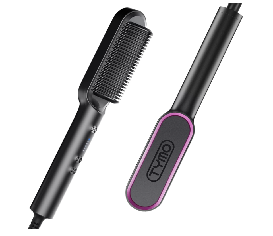 TYMO Hair Straightener Comb in black with pink decals (Photo via Amazon), amazon